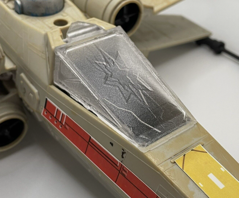 Vintage Star Wars Kenner Battle Damaged X Wing Canopy Glass Repro Part Cracked