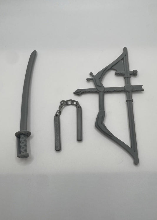 Vintage Ninjor REPRO Weapons Bow Sword Nunchucks MOTU Masters of the Universe