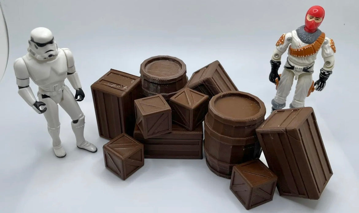 Star Wars GI Joe 3.75” Wooden Boxes Crate Barrel 10x Figure Diorama 1:18 1:12